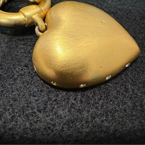 Givenchy Vintage Brushed Gold Puffy Heart Toggle Necklace with Pearl and Crystal - Picture 4 of 12